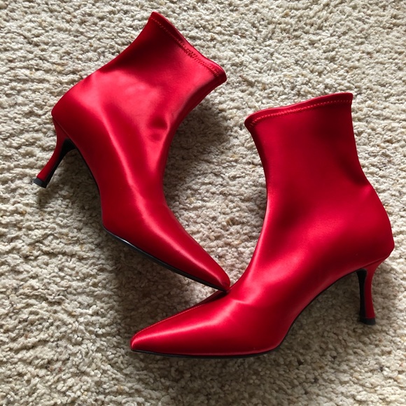 red satin boots